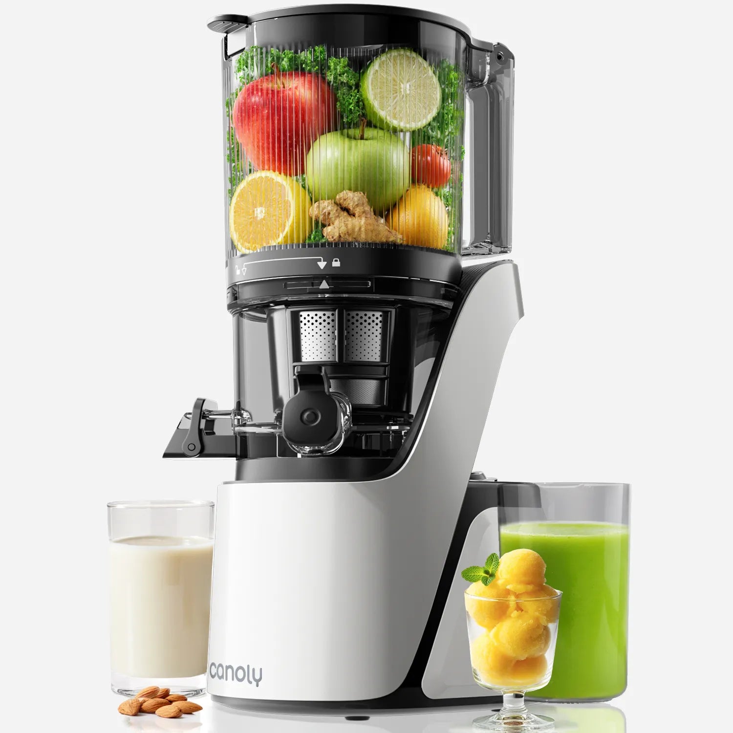 Canoly C16 cold press juicer for home, best masticating juicer machine to buy, white