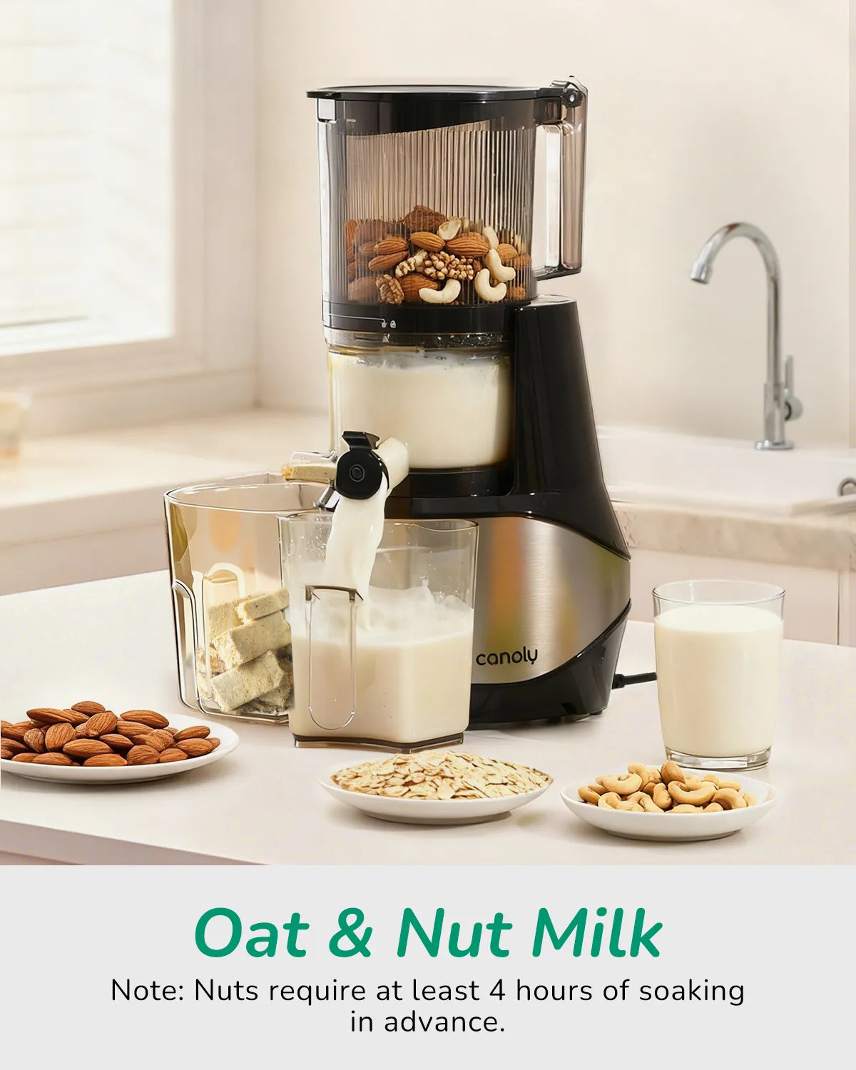 Canoly C09 juicer making oat milk and nut milk with slow masticating, stainless steel