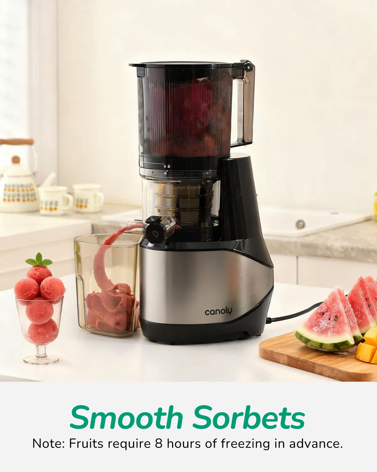 Canoly c09 cold press juicer making fruit sorbet