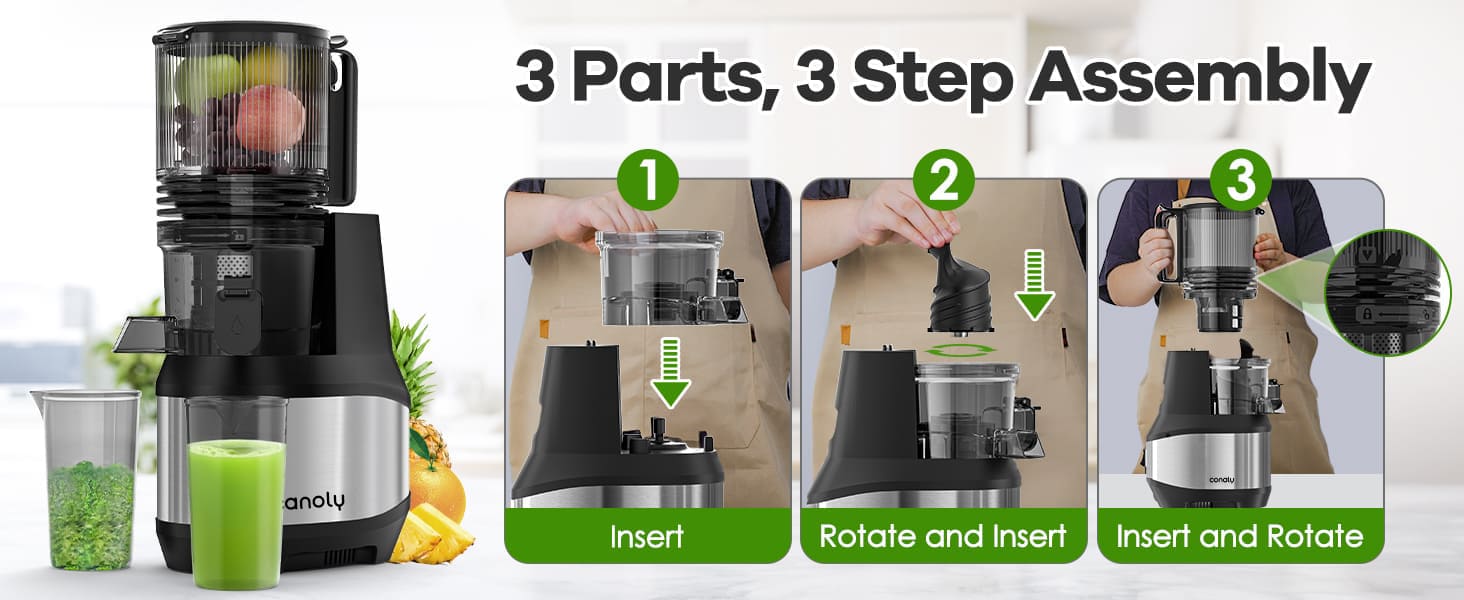 JE24-cold-press-juicer-3-step-assembly