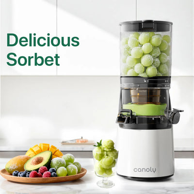Canoly C16 slow juicer for frozen fruit, sorbet maker, white